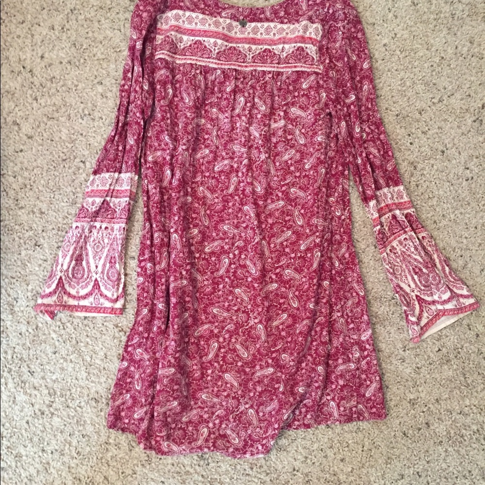 Paisley Print Boho Beach Long Sleeve Hi-Low Dress